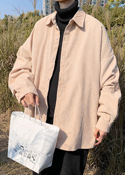 Simple Collar Peter Shirts Corduroy Button Blue Coat Pan