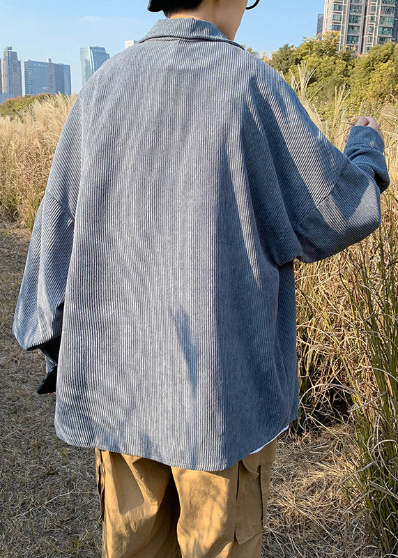 Simple Collar Peter Shirts Corduroy Button Blue Coat Pan