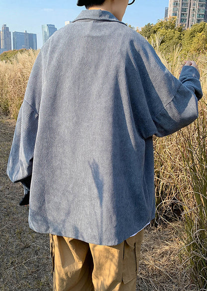 Simple Collar Peter Shirts Corduroy Button Blue Coat Pan