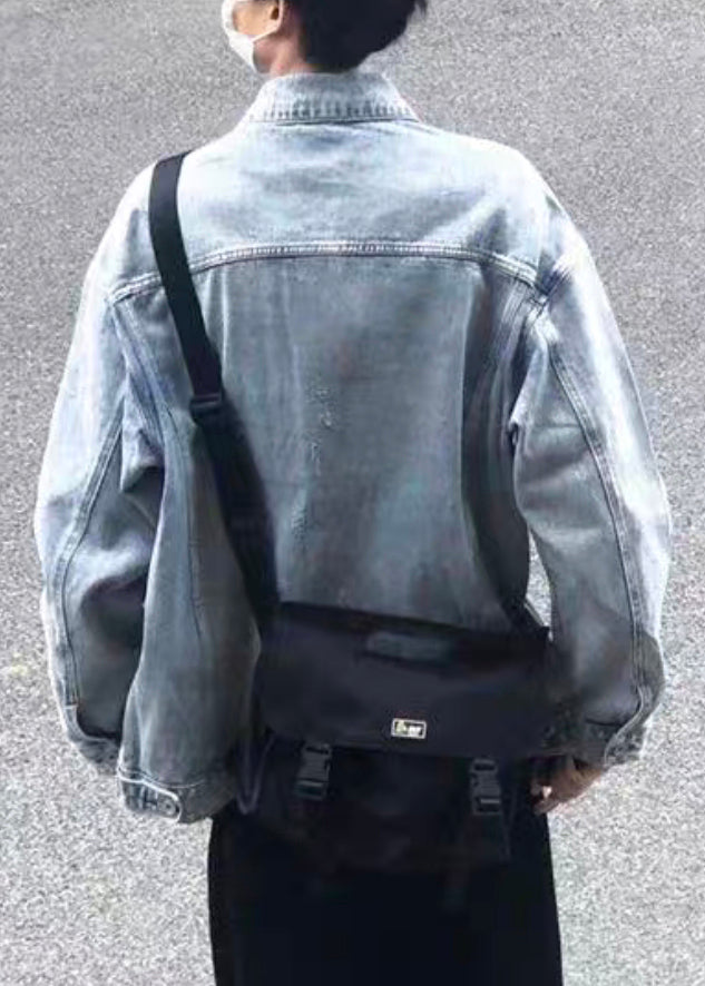 Tc043 Collar Spring Simple Peter Coats Button Denim Pan Blue