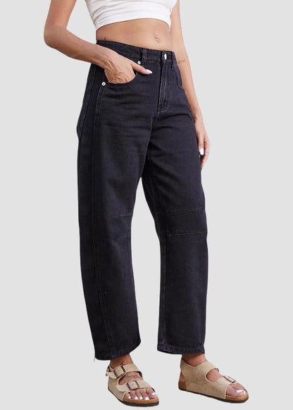 Waist Denim Summer Simple High Pants Blue Crop Pockets