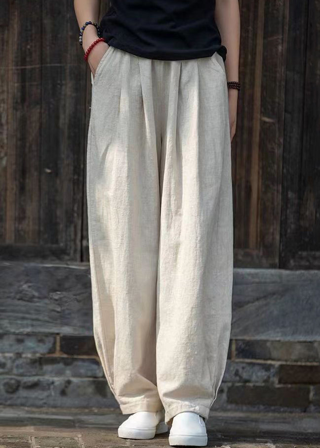 Simple Blue Pockets Linen Pants Summer Qe022