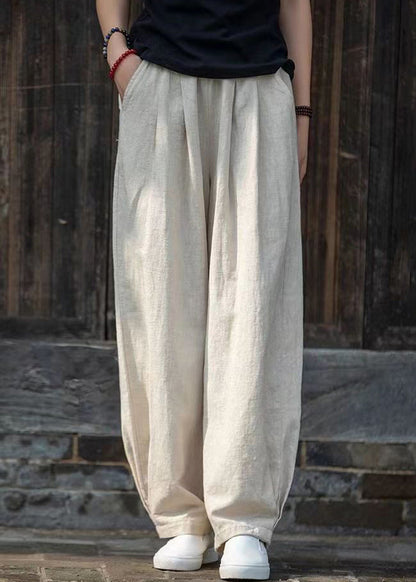 Simple Blue Pockets Linen Pants Summer Qe022