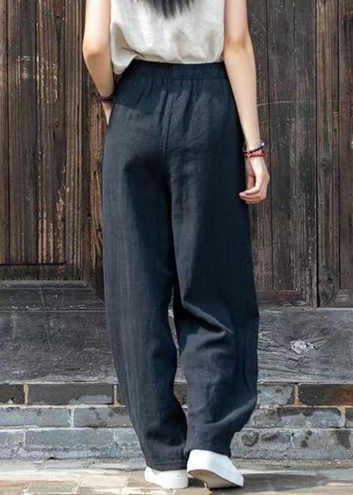 Simple Blue Pockets Linen Pants Summer Qe022