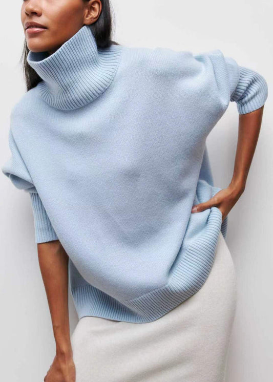 Spring Turtleneck Simple Blue Knit Sweaters