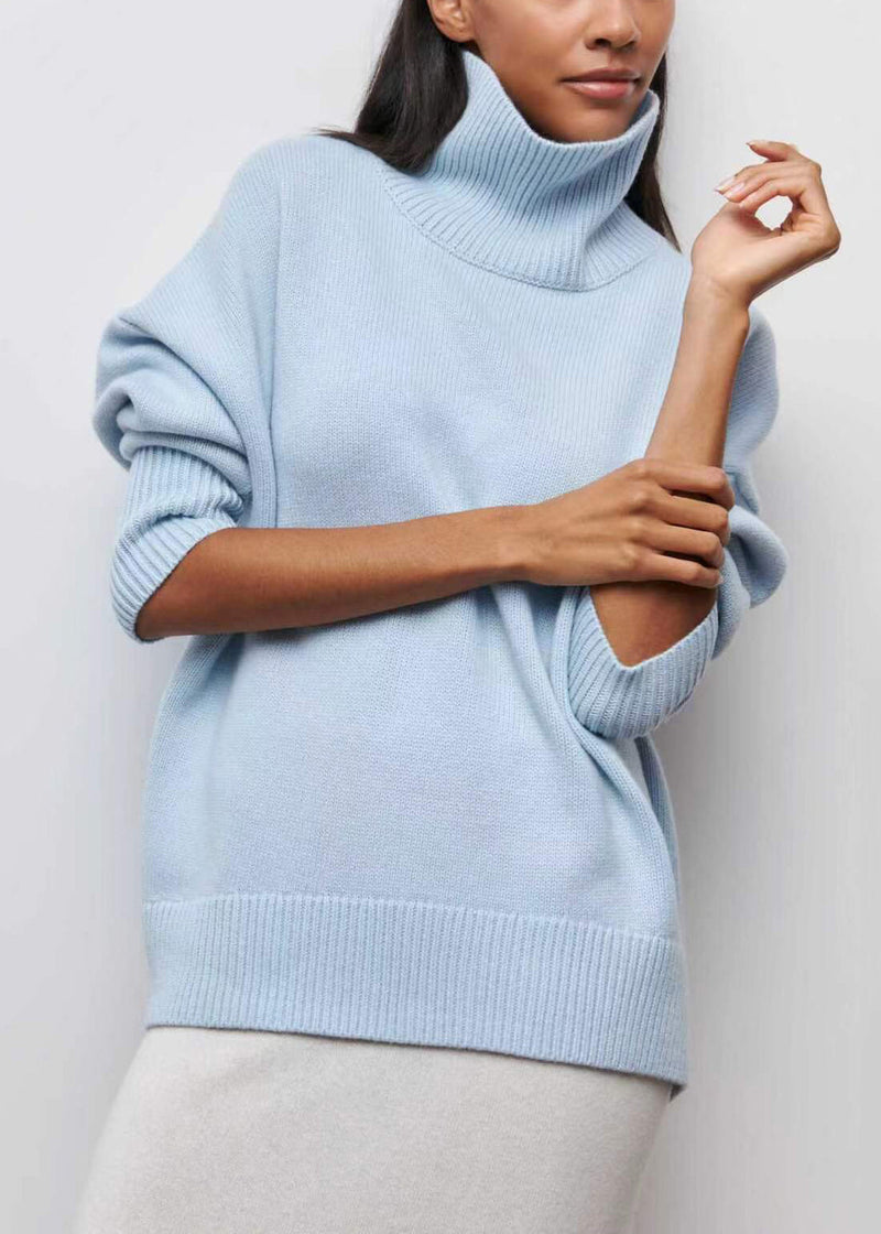 Spring Turtleneck Simple Blue Knit Sweaters