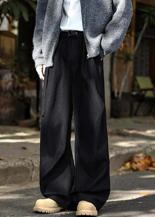 Simple Brown Pockets High Waist Warm Fleece Corduroy Pants Spring Rm023