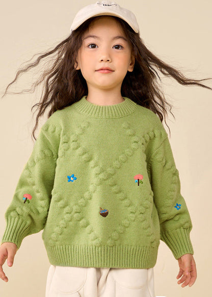 Simple Brown Print Thick Cotton Knit Sweater Puff Sleeve Wl041