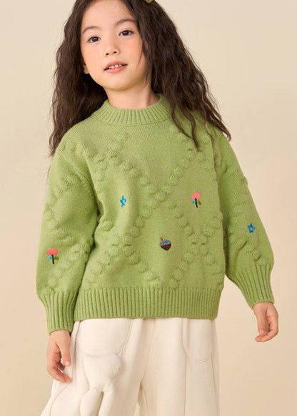 Simple Brown Print Thick Cotton Knit Sweater Puff Sleeve Wl041