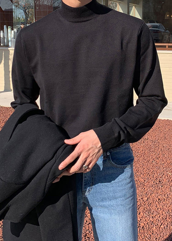 Simple Brown Turtleneck Knit Sweaters Winter Rj039