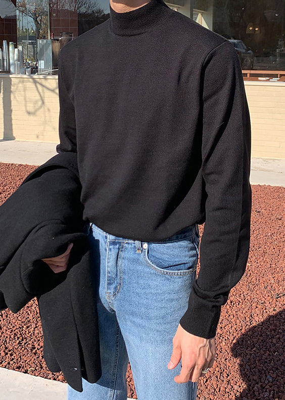 Simple Brown Turtleneck Knit Sweaters Winter Rj039
