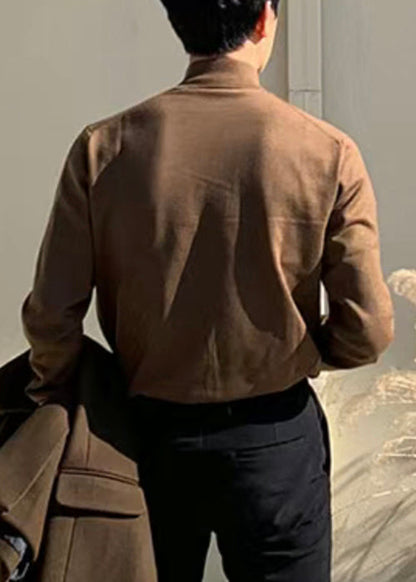 Simple Brown Turtleneck Knit Sweaters Winter Rj039