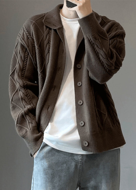 Button Coffee Cozy Knit Cardigan Simple Spring Cable