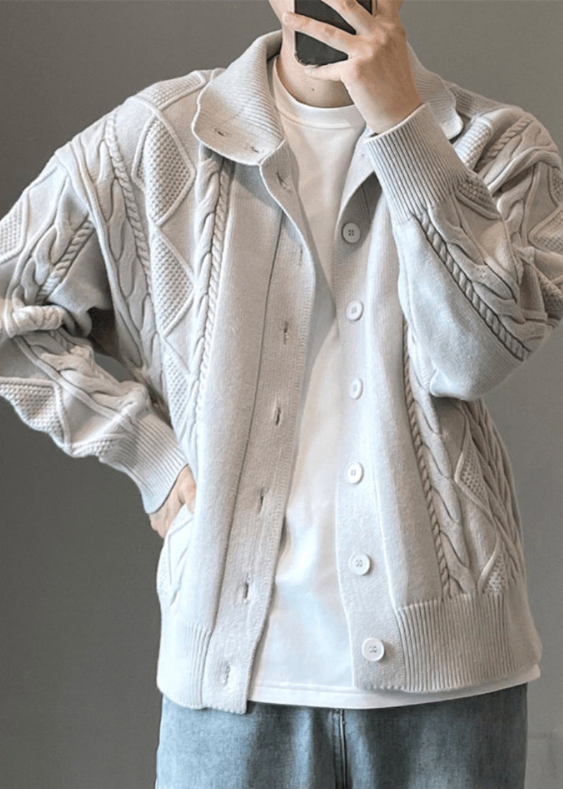 Button Coffee Cozy Knit Cardigan Simple Spring Cable