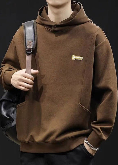 Simple Coffee Hooded Warm Fleece Sweatshirt Winter Rp071