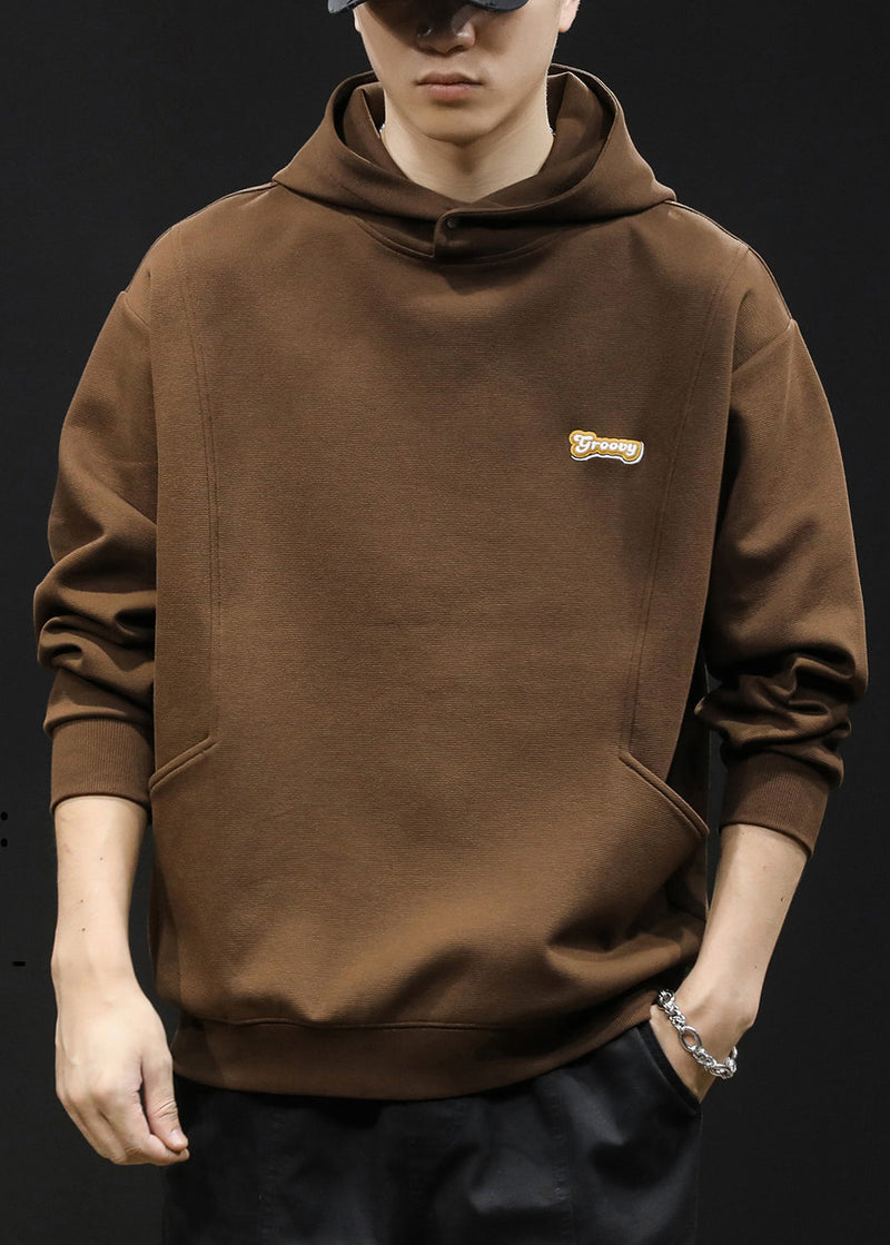Simple Coffee Hooded Warm Fleece Sweatshirt Winter Rp071