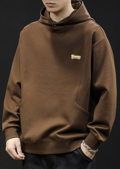 Simple Coffee Hooded Warm Fleece Sweatshirt Winter Rp071