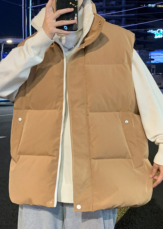 Simple Coffee Hooded Zippered Warm Fleece Waistcoat Winter Rn015