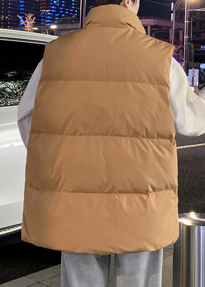 Simple Coffee Hooded Zippered Warm Fleece Waistcoat Winter Rn015