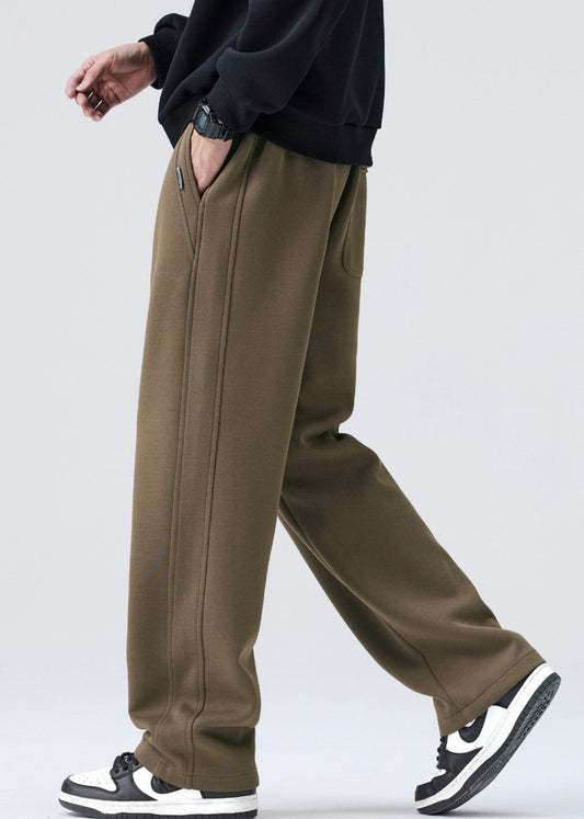 Simple Coffee Lace Up Elastic Waist Warm Fleece Pants Spring Rm040