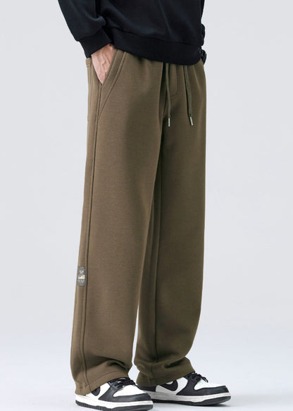 Simple Coffee Lace Up Elastic Waist Warm Fleece Pants Spring Rm040