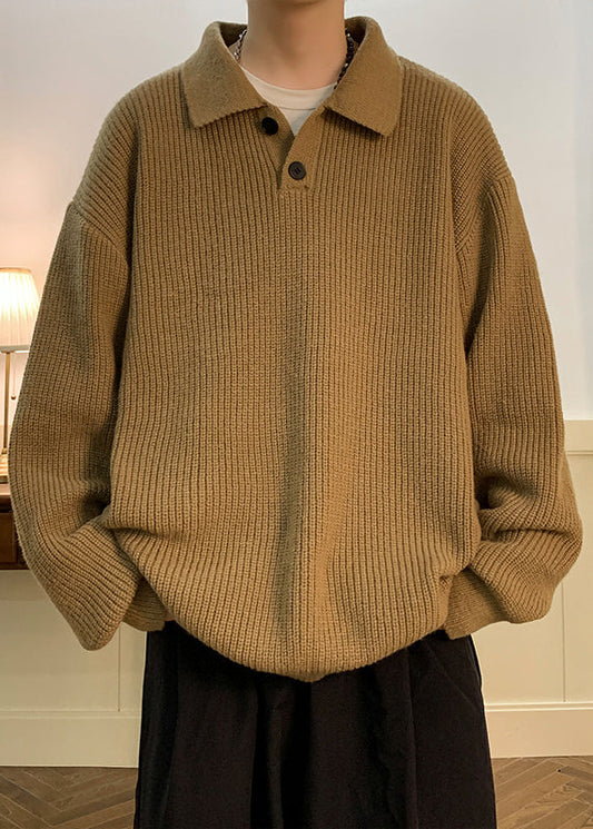 Simple Coffee Peter Pan Collar Button Knit Sweaters Fall Qh039