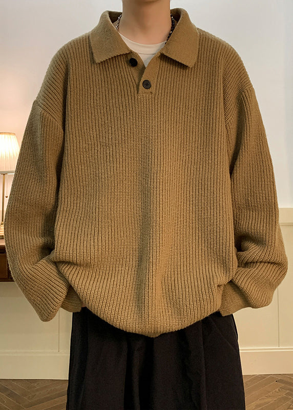 Simple Coffee Peter Pan Collar Button Knit Sweaters Fall Qh039