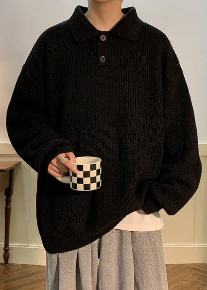 Simple Coffee Peter Pan Collar Button Knit Sweaters Fall Qh039