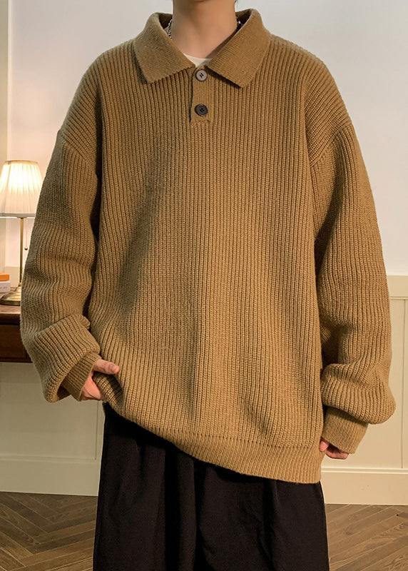Simple Coffee Peter Pan Collar Button Knit Sweaters Fall Qh039