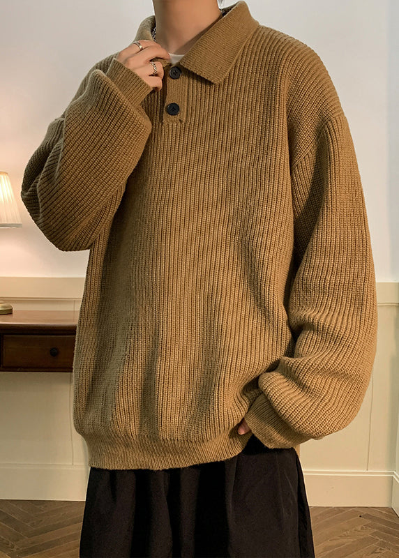 Simple Coffee Peter Pan Collar Button Knit Sweaters Fall Qh039
