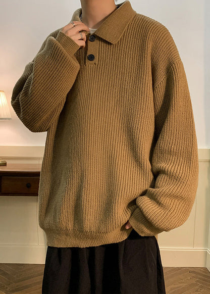 Simple Coffee Peter Pan Collar Button Knit Sweaters Fall Qh039