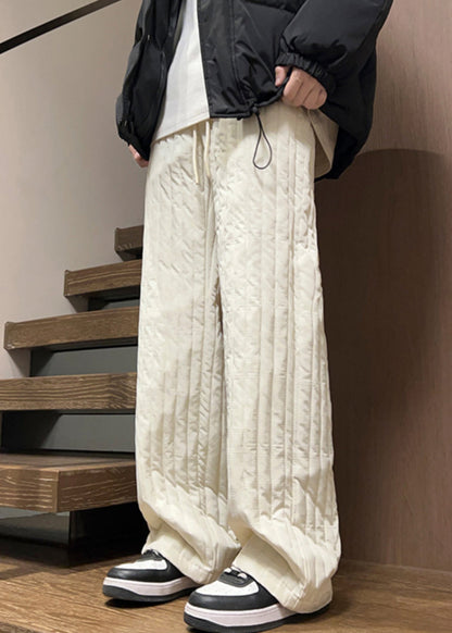 Simple Coffee Pockets Elastic Waist Cotton Filled Pants Winter Rm031