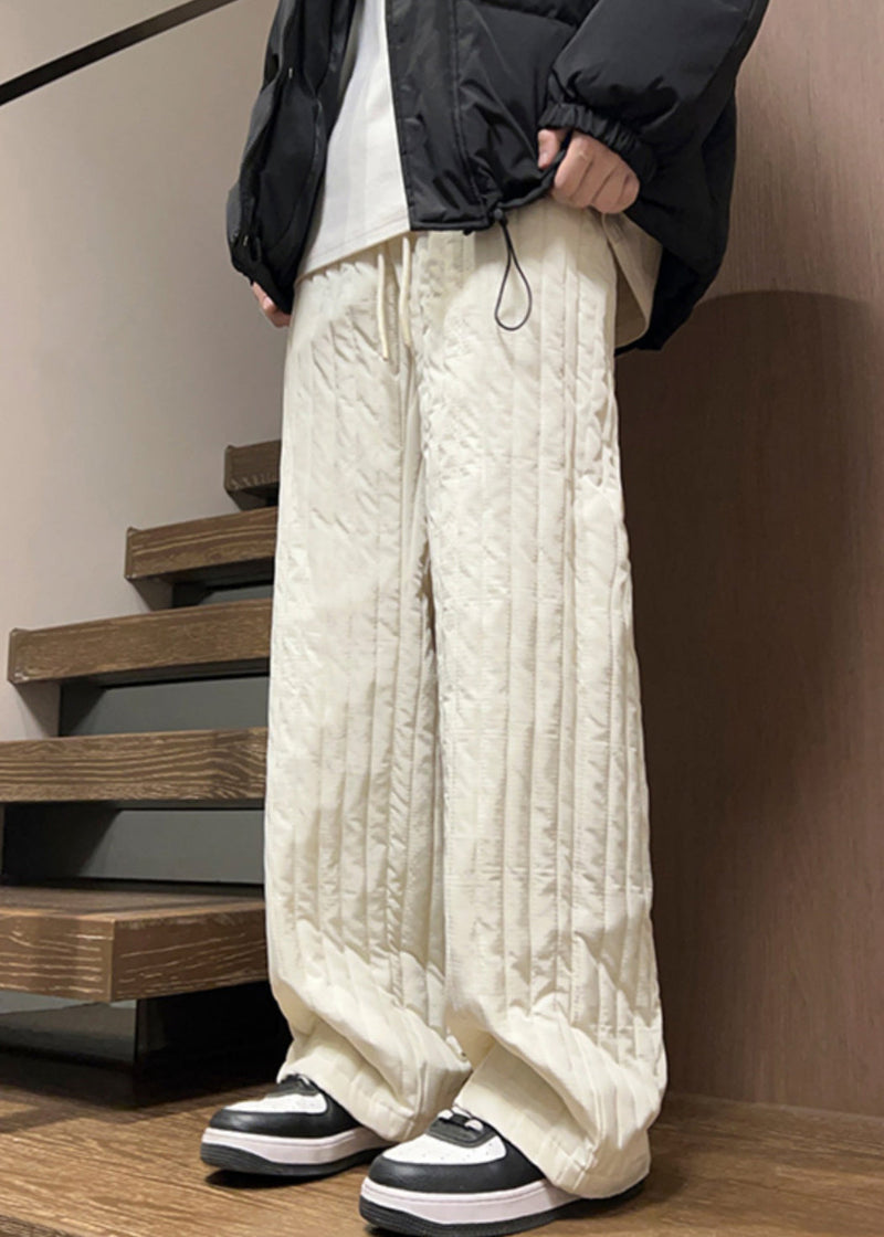 Simple Coffee Pockets Elastic Waist Cotton Filled Pants Winter Rm031