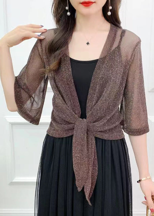 Simple Coffee Bright Silk Tulle Cardigan Summer As1020