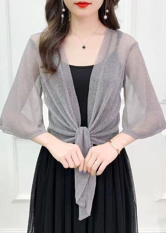 Simple Coffee Bright Silk Tulle Cardigan Summer As1020