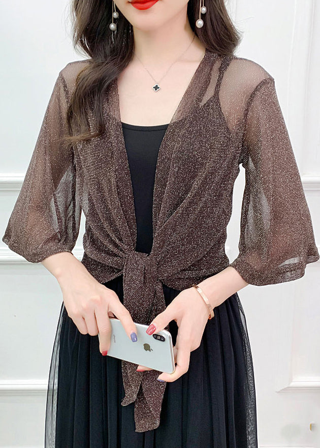 Simple Coffee Bright Silk Tulle Cardigan Summer As1020