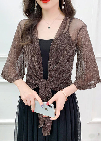 Simple Coffee Bright Silk Tulle Cardigan Summer As1020