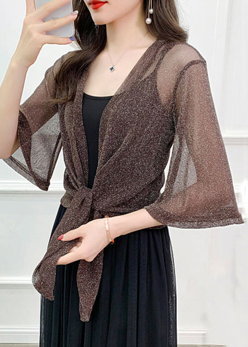 Simple Coffee Bright Silk Tulle Cardigan Summer As1020
