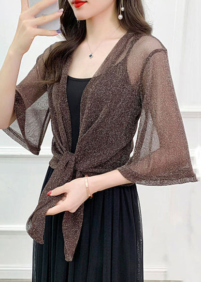 Simple Coffee Bright Silk Tulle Cardigan Summer As1020
