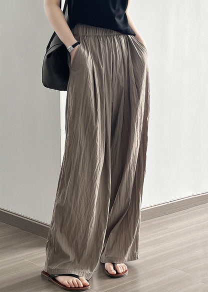 Simple Coffee Wrinkled Pockets Cotton Pants Summer Qe004