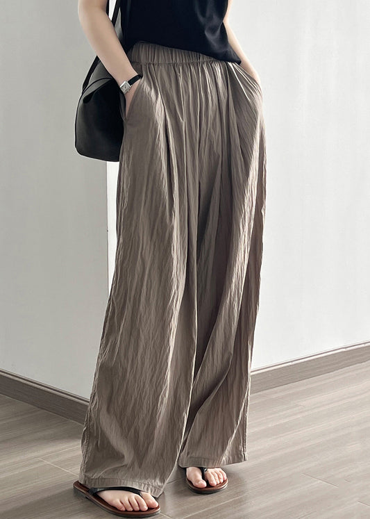 Simple Coffee Wrinkled Pockets Cotton Pants Summer Qe004