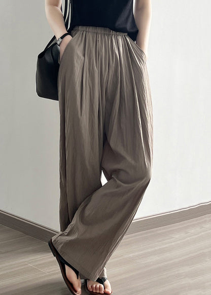 Simple Coffee Wrinkled Pockets Cotton Pants Summer Qe004