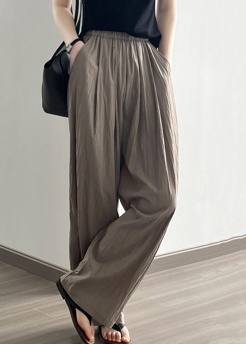 Simple Coffee Wrinkled Pockets Cotton Pants Summer Qe004