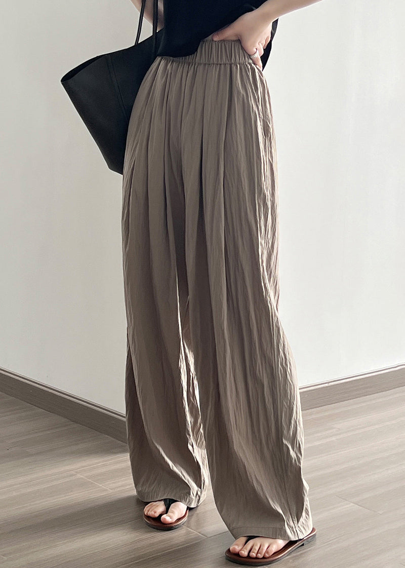 Simple Coffee Wrinkled Pockets Cotton Pants Summer Qe004