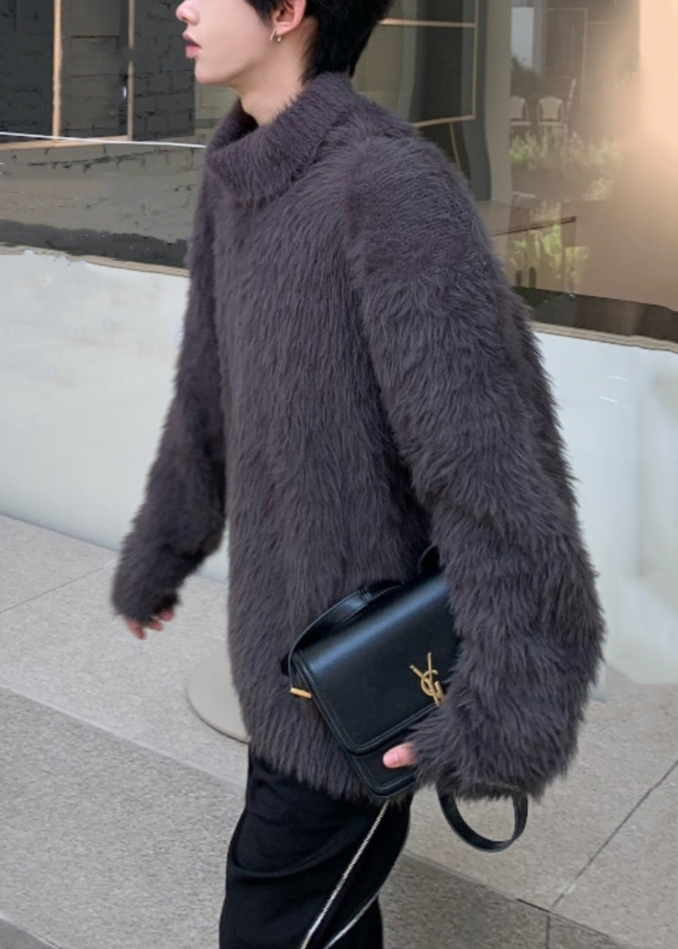 Simple Dark Gray Mink Hair Knitted Sweaters Turtleneck Winter Rc041
