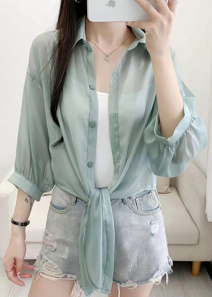 Simple Green Peter Pan Collar Cotton Shirt Cardigans Summer As1016