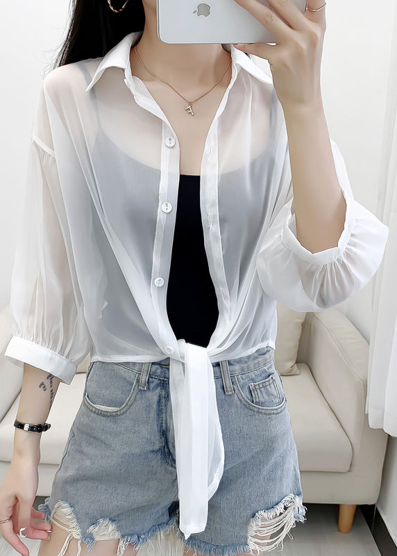 Simple Green Peter Pan Collar Cotton Shirt Cardigans Summer As1016