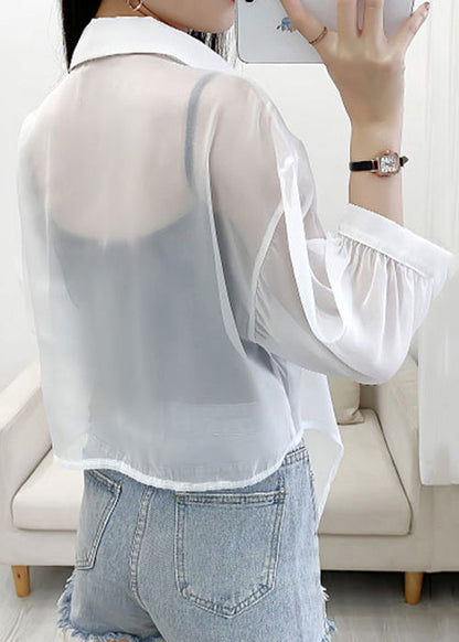 Simple Green Peter Pan Collar Cotton Shirt Cardigans Summer As1016