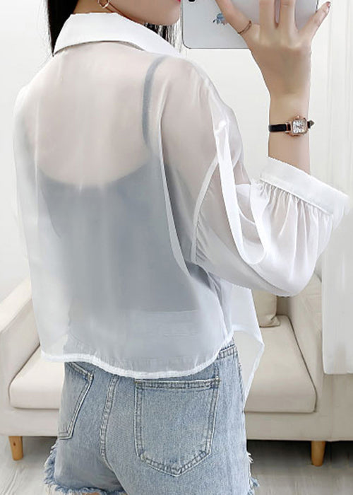 Simple Green Peter Pan Collar Cotton Shirt Cardigans Summer As1016