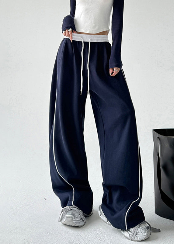 Simple Grey Elastic Waist Drawstring Wide Leg Pants Spring Ta047